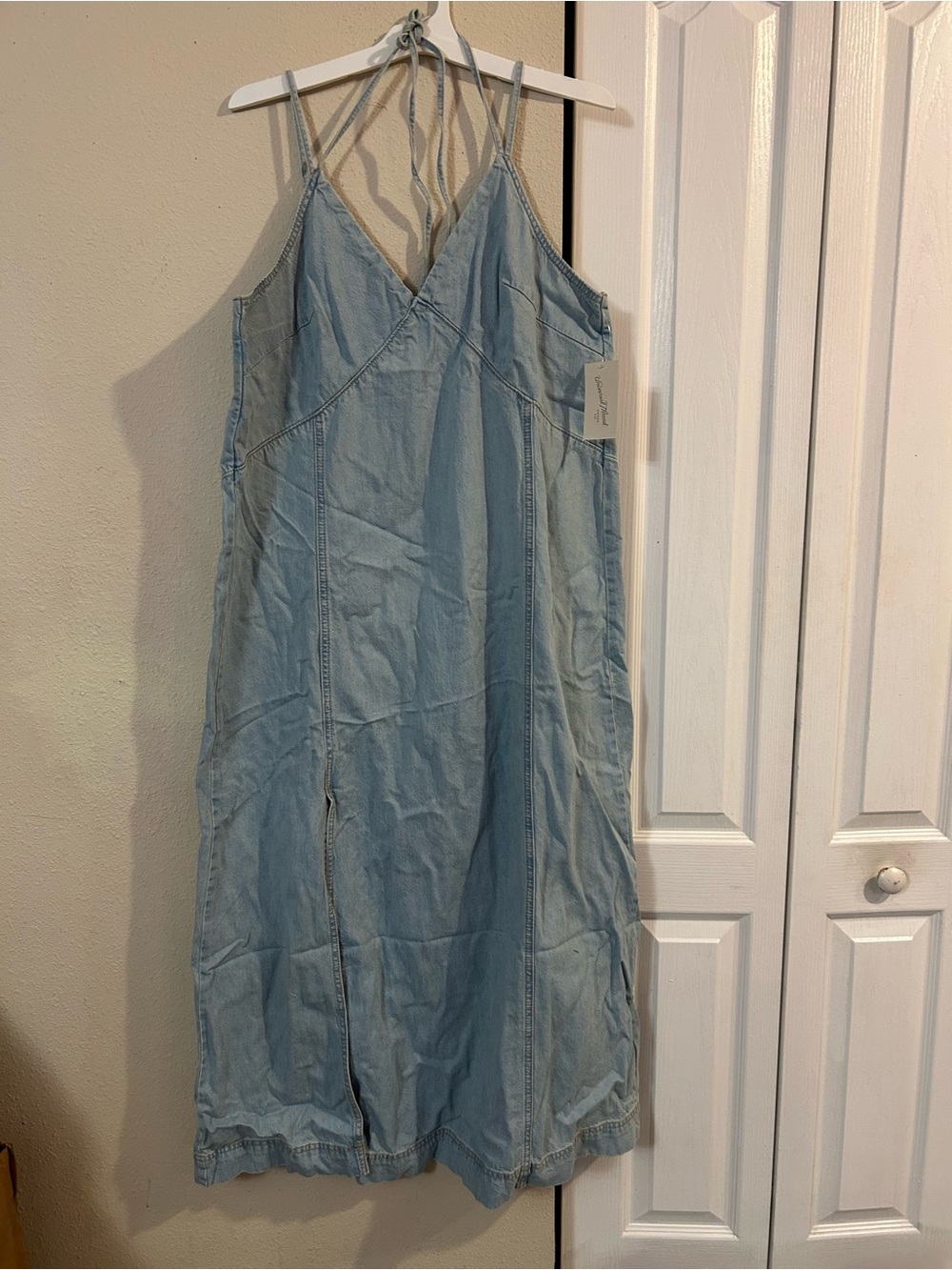 Light wash Blue Denim spaghetti strap Dress.